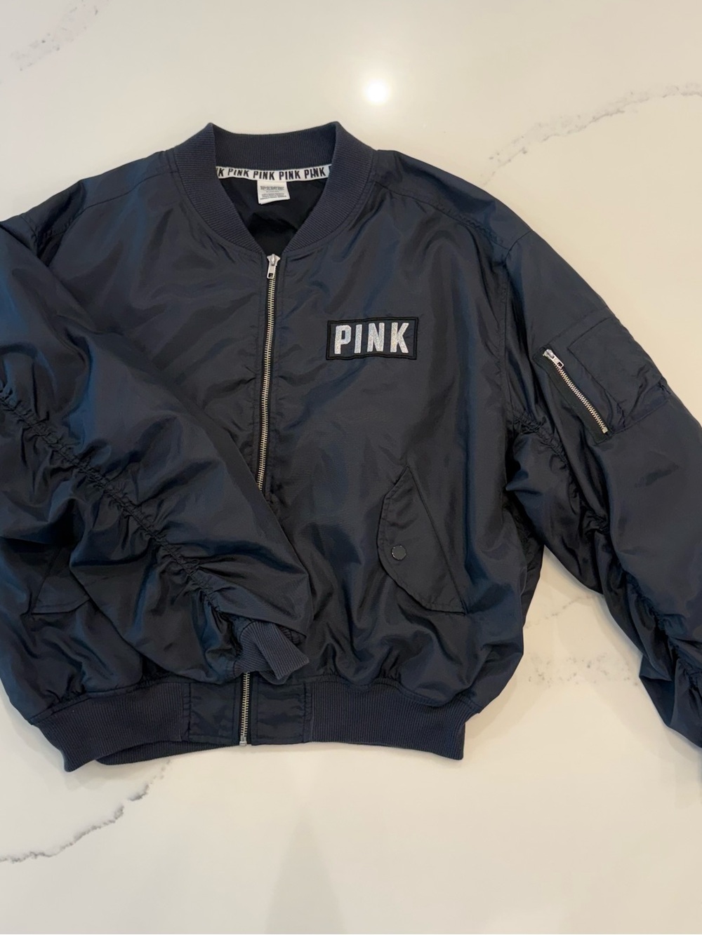 PINK Victoria's Secret Women' Navy Puffer Bomber Jacket